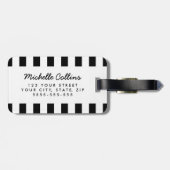 Moderne zwarte strepen roze gepersonaliseerde naam bagagelabel (Achterkant horizontaal)