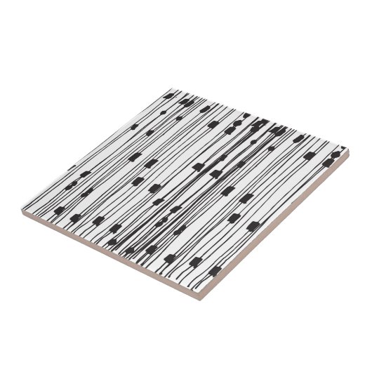 Moderne zwarte strepen stippen vierkantspatroon tegeltje (Zijkant)