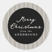 Moderne zwarte strepen Vrolijk kerstfeest Ronde Sticker (Voorkant)