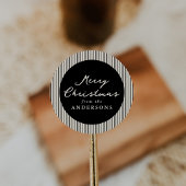 Moderne zwarte strepen Vrolijk kerstfeest Ronde Sticker