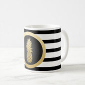 Moderne zwarte strepes Faux Gold Foil ananas Koffiemok (Voorkant rechts)