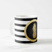 Moderne zwarte strepes Faux Gold Foil ananas Koffiemok (Voorkant links)