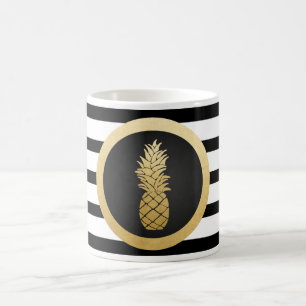Moderne zwarte strepes Faux Gold Foil ananas Koffiemok