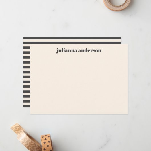 Moderne zwarte strepes, persoonlijke naam notitiekaartje (Voorkant / Achterkant in situ)