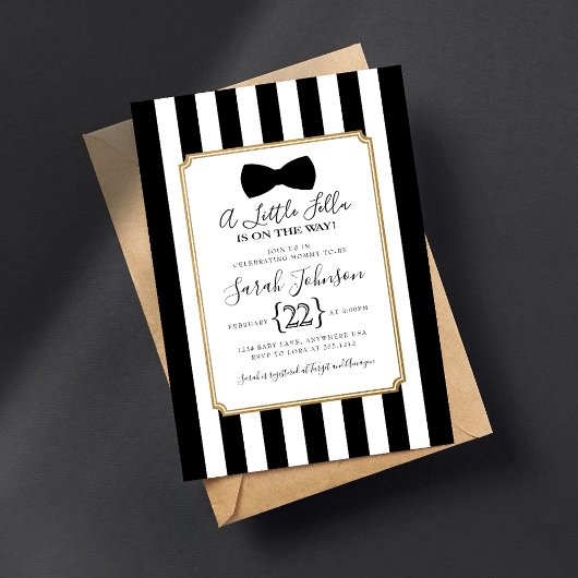 Moderne Zwarte Strik Baby Shower Uitnodiging
