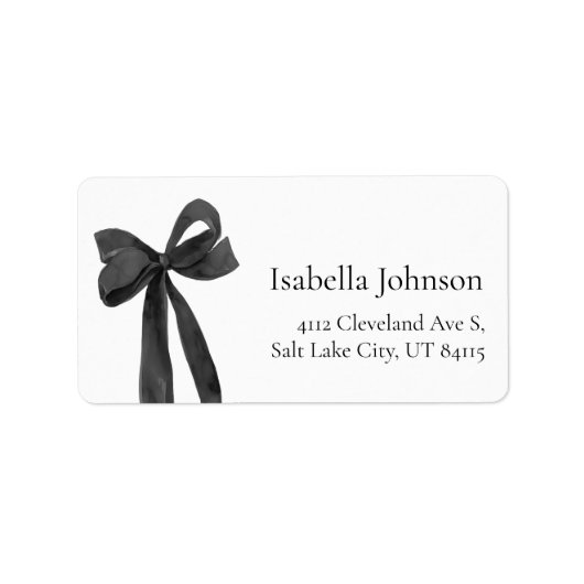 Moderne Zwarte Strik Coquette Retouradreslabels Etiket (Voorkant)