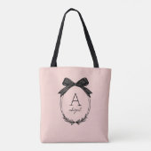 Moderne Zwarte Strik Elegante Blush Roze Monogram Tote Bag (Achterkant)
