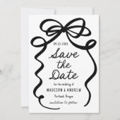 Moderne Zwarte Strik Foto Bruiloft Save The Date (Voorkant)