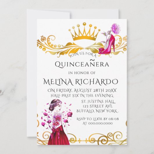 Moderne zwarte Stripe Roze Mode Quinceanera Partij Kaart (Voorkant)