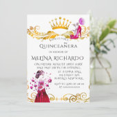 Moderne zwarte Stripe Roze Mode Quinceanera Partij Kaart (Staand voorkant)