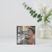 Moderne zwarte student afstuderen netwerkfoto vierkante visitekaartje (Staand voorkant)