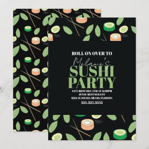 Moderne Zwarte Sushi Feest Rolls Verjaardagsnaam Feestdagenkaart