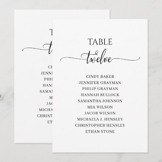 Moderne zwarte tabel nummer 12 Zitenkaart Kaart (Voorkant / Achterkant)