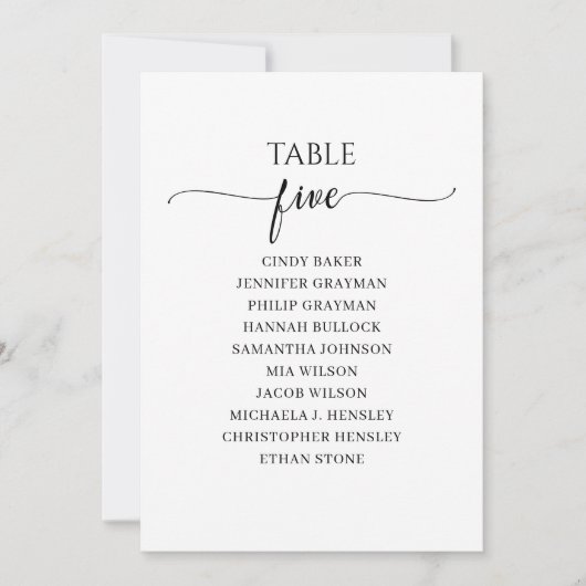 Moderne zwarte tabel nummer 5 Zitenkaart Kaart (Voorkant)