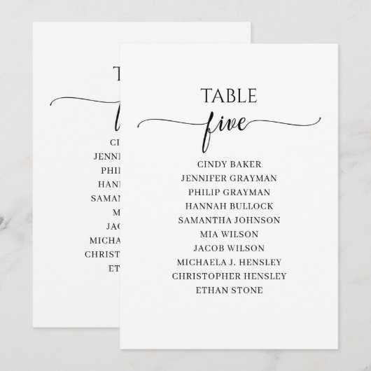 Moderne zwarte tabel nummer 5 Zitenkaart Kaart (Voorkant / Achterkant)