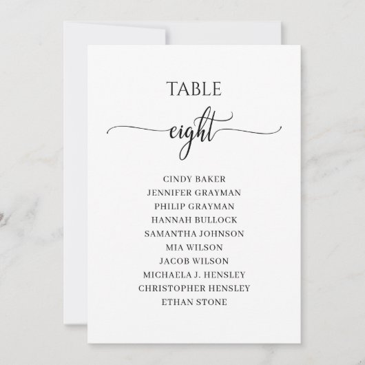 Moderne zwarte tabel nummer 8 Zitenkaart Kaart (Voorkant)