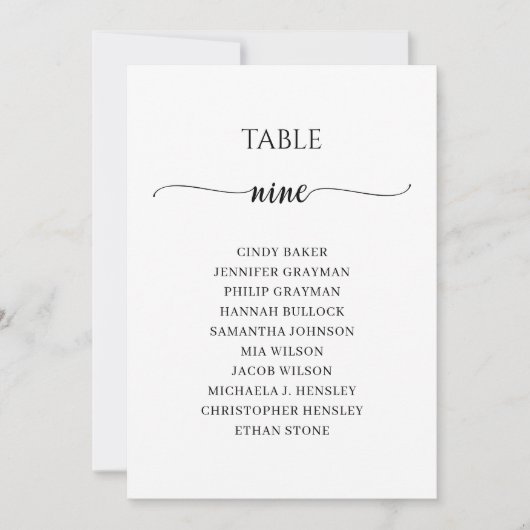 Moderne zwarte tabel nummer negende zittingsschema kaart (Voorkant)