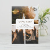 Moderne zwarte te 3 Foto minimalistisch verzoek Save The Date (Staand voorkant)