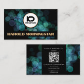 Moderne zwarte teal bokeh met Qr en logo Visitekaartje (Voorkant / Achterkant)