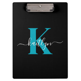 Moderne Zwarte Teal Script Monogram Klembord