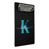 Moderne Zwarte Teal Script Monogram Mini Klembord (Schuin)