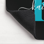 Moderne Zwarte Teal Script Monogram Muismat (Hoek)