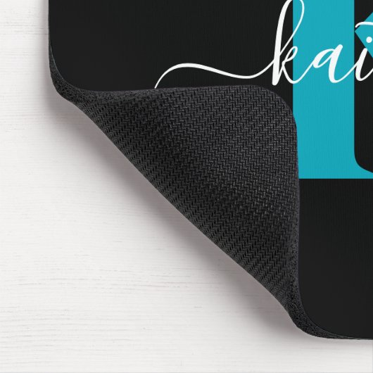 Moderne Zwarte Teal Script Monogram Muismat (Hoek)