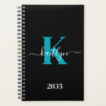 Moderne Zwarte Teal Script Monogram