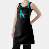 Moderne Zwarte Teal Script Monogram Schort (Insitu)