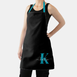 Moderne Zwarte Teal Script Monogram Schort