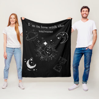 Moderne zwarte tekening universum patroon voor hem fleece deken