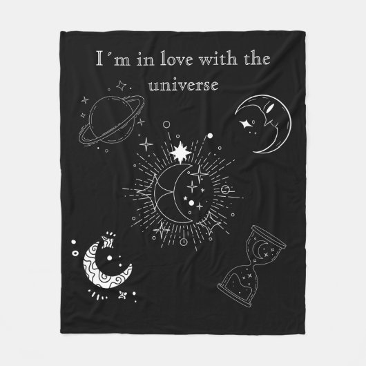 Moderne zwarte tekening universum patroon voor hem fleece deken (Voorkant)