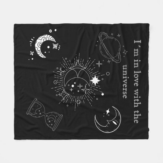 Moderne zwarte tekening universum patroon voor hem fleece deken (Voorkant (Horizontaal))