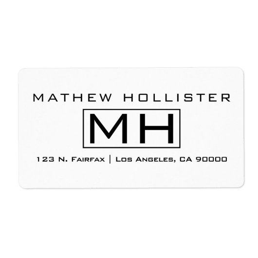 Moderne zwarte tekst op White Professional Monogra Etiket (Voorkant)