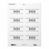 Moderne zwarte tekst op White Professional Monogra Etiket (Full Sheet)