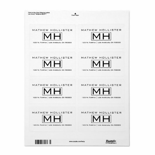 Moderne zwarte tekst op White Professional Monogra Etiket (Full Sheet)