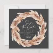 Moderne zwarte terracotta pampasgras trouwfoto kaart (Voorkant)