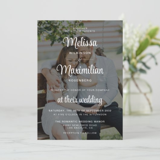 Moderne, zwarte, transparante foto, eenvoudige bru kaart (Staand voorkant)