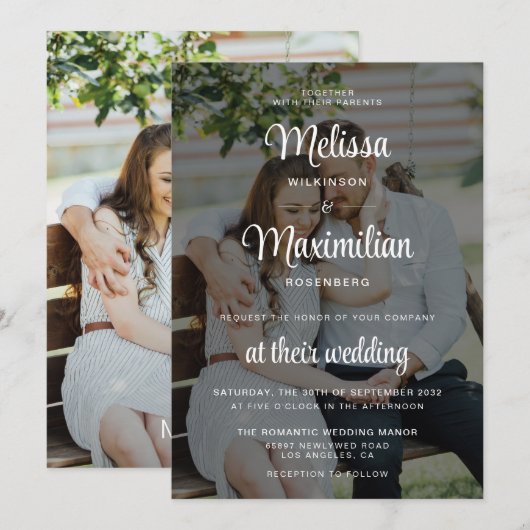 Moderne, zwarte, transparante foto, eenvoudige bru kaart (Voorkant / Achterkant)