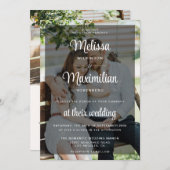 Moderne zwarte transparante foto-QR-code RSVP Kaart (Voorkant / Achterkant)