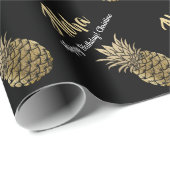 Moderne zwarte tropische anananasappel cadeaupapier (Rol Hoek)
