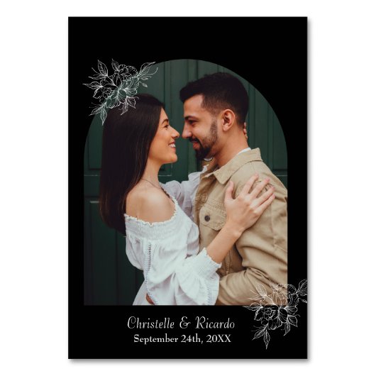 Moderne zwarte trouwfotolijstnummer kaart (Achterkant)