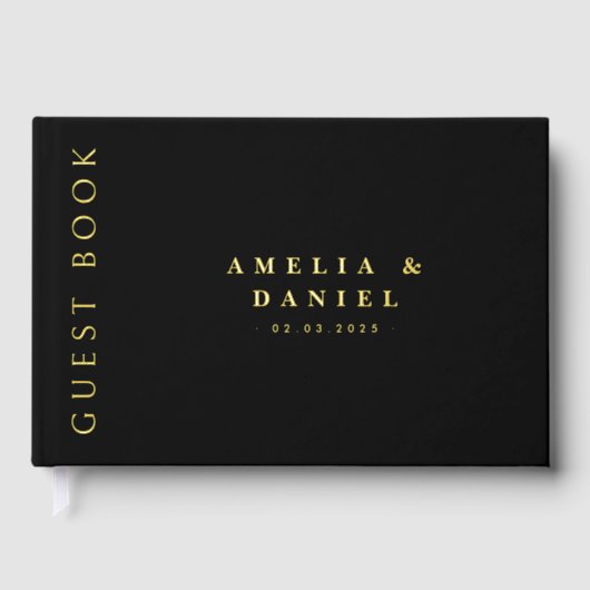 Moderne zwarte trouwnamen en echte datum gastenboek (Voorkant)