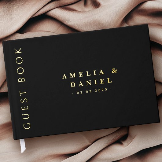 Moderne zwarte trouwnamen en echte datum gastenboek