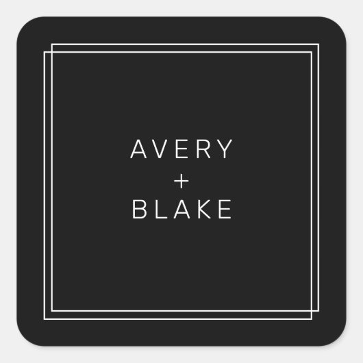 Moderne Zwarte Trouwstickers / AVERY Suite Vierkante Sticker (Voorkant)