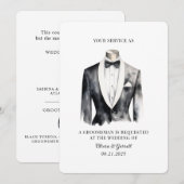 Moderne Zwarte Tuxedo Waterverf Groomsman Kaart (Voorkant / Achterkant)