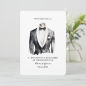 Moderne Zwarte Tuxedo Waterverf Groomsman Kaart (Staand voorkant)