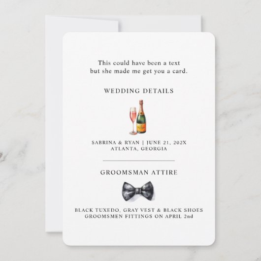 Moderne Zwarte Tuxedo Waterverf Groomsman Kaart (Achterkant)