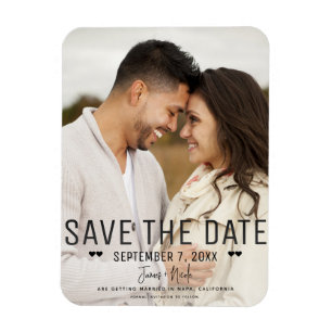 Moderne Zwarte Type Save the Date Trouwfoto Magneet