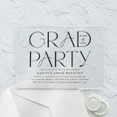 Moderne zwarte typografie afstudeerfeest acryl uitnodigingen